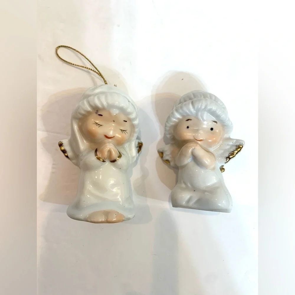 LOT of 2 Vintage ROC Ceramic Christmas Angel Figurines Praying Ornaments Taiwan
